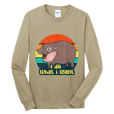 Cute Baby Hippo Moo Deng I Do What I Want Vintage Matching Tall Long Sleeve T-Shirt