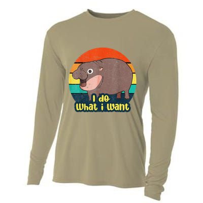 Cute Baby Hippo Moo Deng I Do What I Want Vintage Matching Cooling Performance Long Sleeve Crew