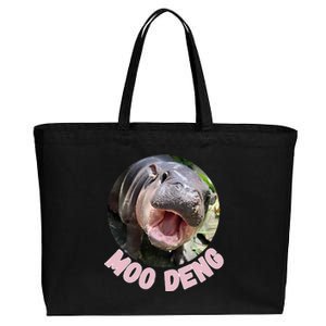 Cute Baby Hippo Moo Deng Bouncy Pig In Thai Hippopotamus Cotton Canvas Jumbo Tote