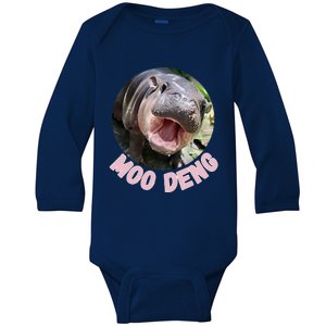 Cute Baby Hippo Moo Deng Bouncy Pig In Thai Hippopotamus Baby Long Sleeve Bodysuit