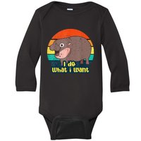 Cute Baby Hippo Moo Deng I Do What I Want Vintage Matching Baby Long Sleeve Bodysuit