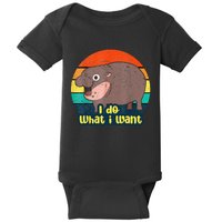 Cute Baby Hippo Moo Deng I Do What I Want Vintage Matching Baby Bodysuit