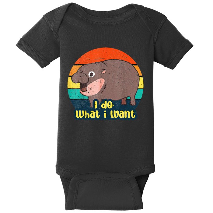 Cute Baby Hippo Moo Deng I Do What I Want Vintage Matching Baby Bodysuit