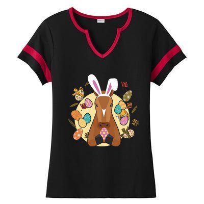 Cute Bunny Horse Easter Sunday Egg Hunter Gift Ladies Halftime Notch Neck Tee