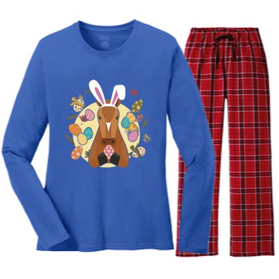 Cute Bunny Horse Easter Sunday Egg Hunter Gift Women's Long Sleeve Flannel Pajama Set 