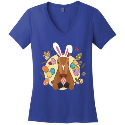 Cute Bunny Horse Easter Sunday Egg Hunter Gift Women's V-Neck T-Shirt