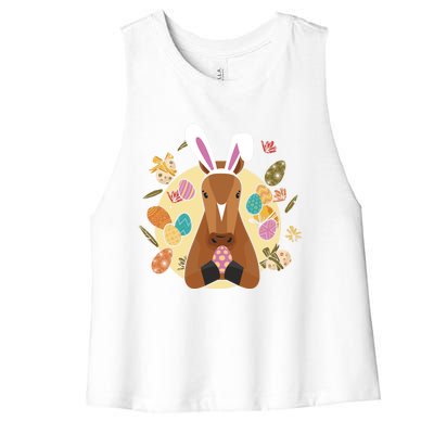 Cute Bunny Horse Easter Sunday Egg Hunter Gift Women's Racerback Cropped Tank