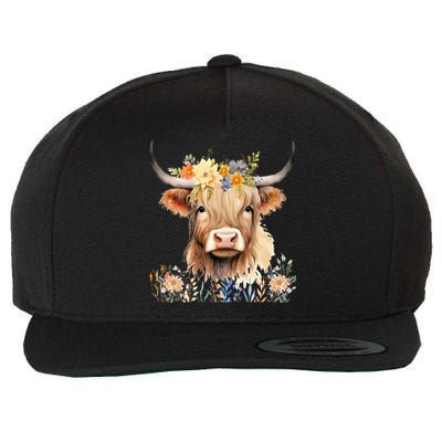 Cute Baby Highland Cow With Flowers Calf Animal Cow Women Wool Snapback Cap