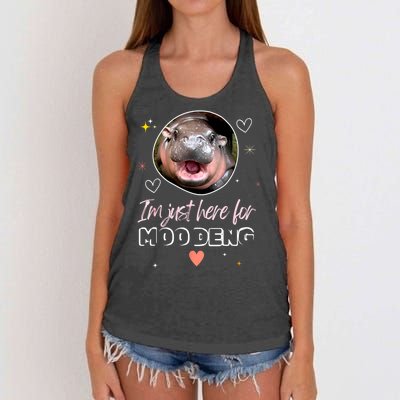 Cute Baby Hippo Im Just Here For Moo Deng Bouncy Souvenir Gift Women's Knotted Racerback Tank