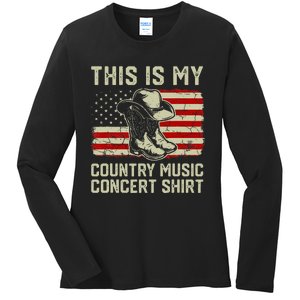 Cowboy Boots Hat This Is My Country Music Concer Ladies Long Sleeve Shirt