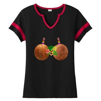 Coconut Bra Hawaii Luau Costume Funny Ladies Halftime Notch Neck Tee