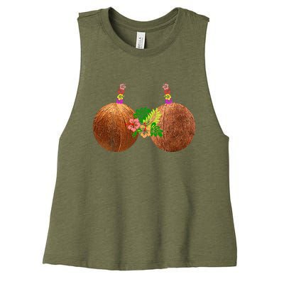 Coconut Bra Hawaii Luau Costume Funny Women's Racerback Cropped Tank