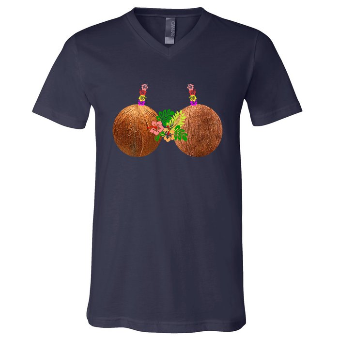 Coconut Bra Hawaii Luau Costume Funny V-Neck T-Shirt