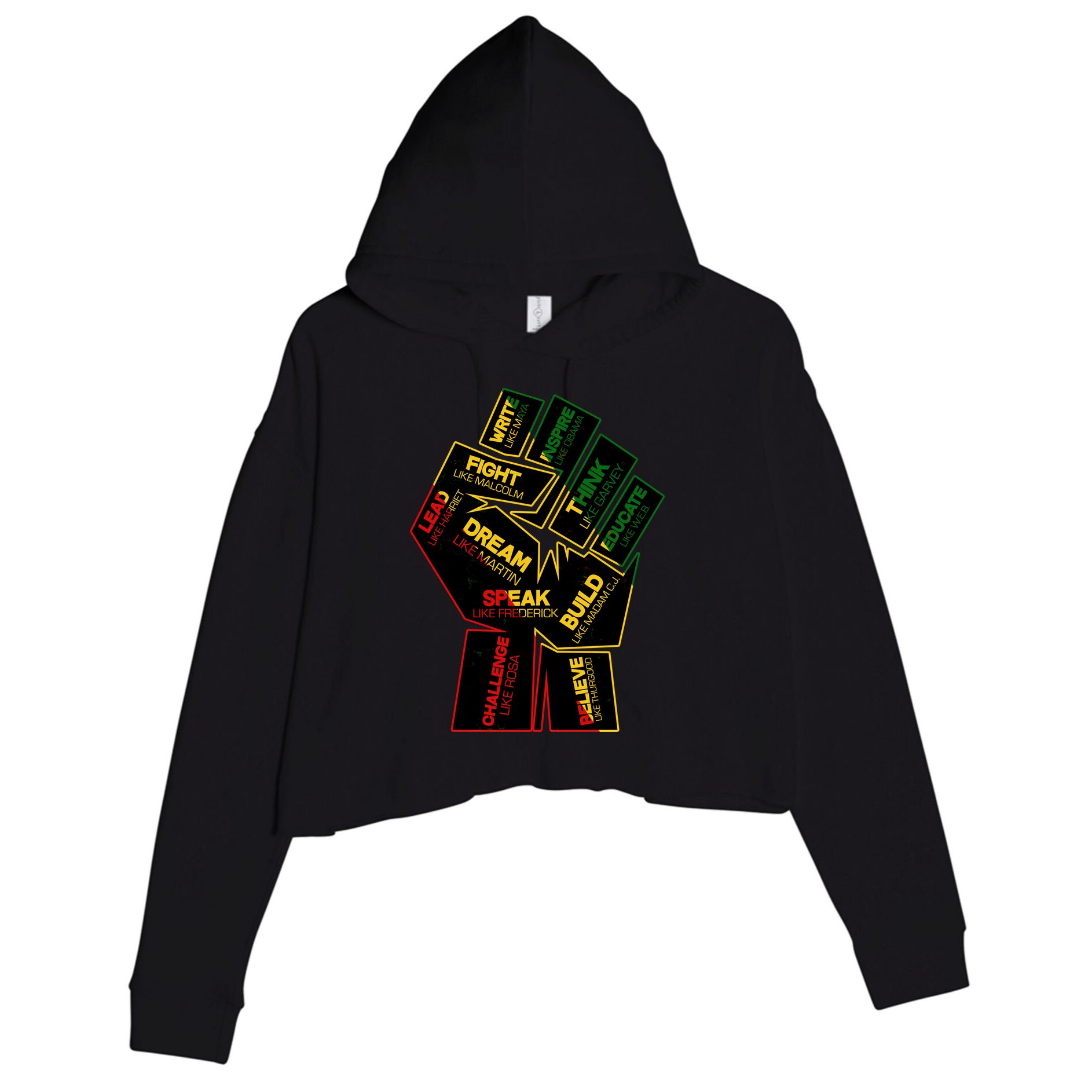 Cool Black History Month Historical Figures Protest Fist Crop Fleece Hoodie