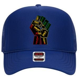 Cool Black History Month Historical Figures Protest Fist High Crown Mesh Back Trucker Hat