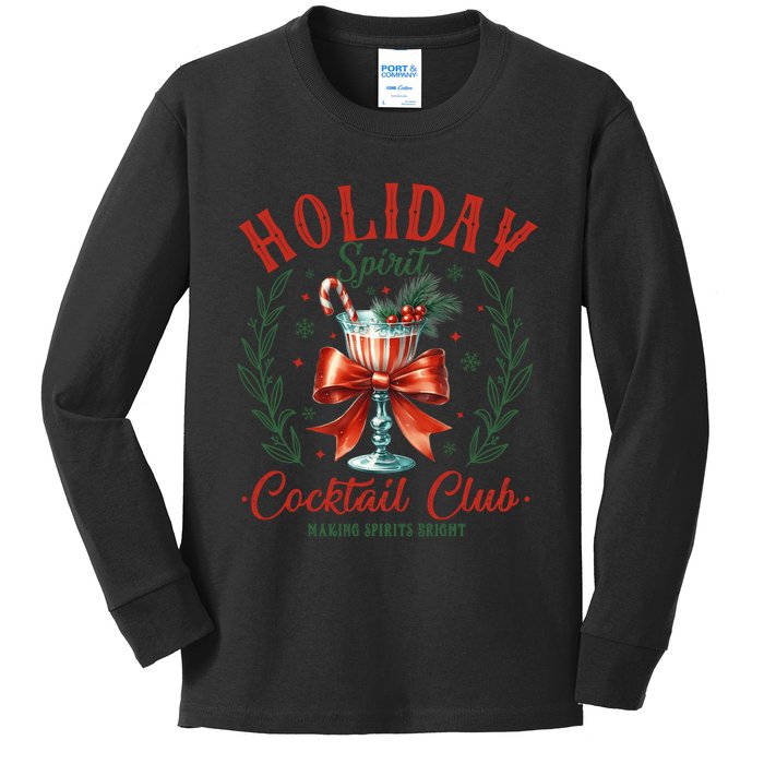 Coquette Bow Holiday Spirit Cocktail Club Christmas Party Kids Long Sleeve Shirt