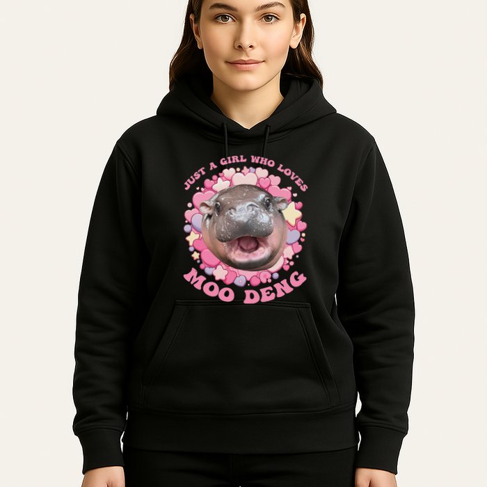 Cute Baby Hippo Moo Deng Cool Just A Girl Who Loves Moo Deng Hoodie