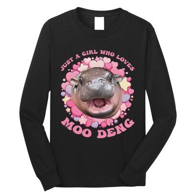 Cute Baby Hippo Moo Deng Cool Just A Girl Who Loves Moo Deng Long Sleeve Shirt