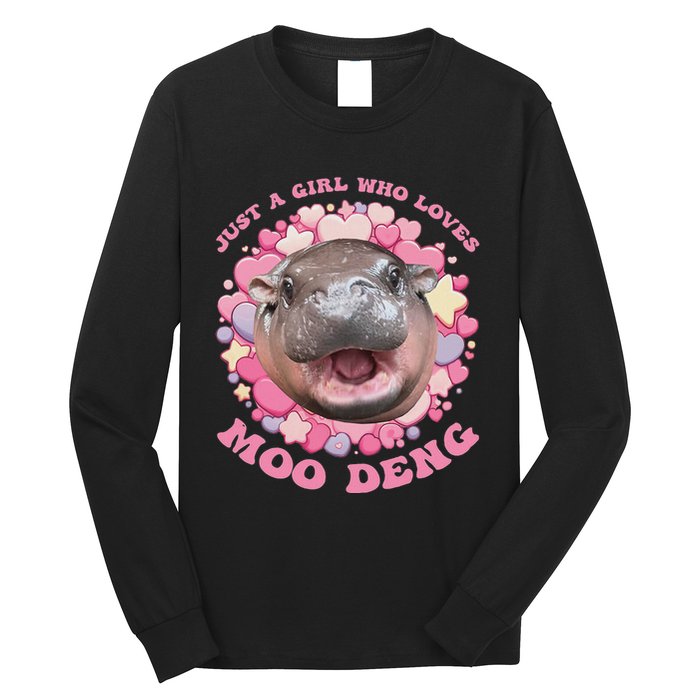 Cute Baby Hippo Moo Deng Cool Just A Girl Who Loves Moo Deng Long Sleeve Shirt