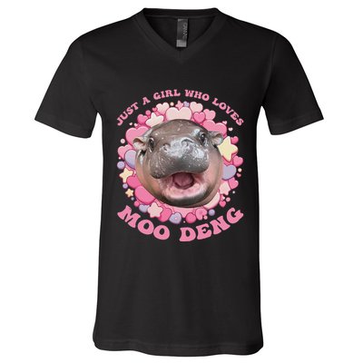 Cute Baby Hippo Moo Deng Cool Just A Girl Who Loves Moo Deng V-Neck T-Shirt