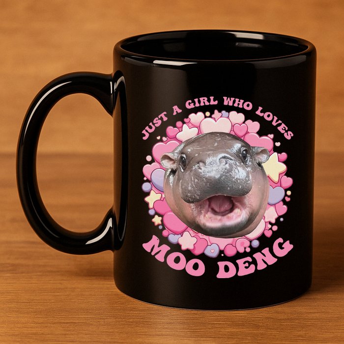 Cute Baby Hippo Moo Deng Cool Just A Girl Who Loves Moo Deng 11oz C Handle Ceramic Mug