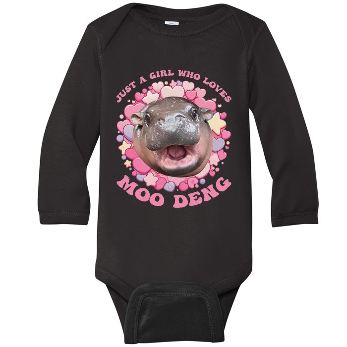 Cute Baby Hippo Moo Deng Cool Just A Girl Who Loves Moo Deng Baby Long Sleeve Bodysuit