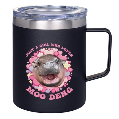 Cute Baby Hippo Moo Deng Cool Just A Girl Who Loves Moo Deng 12oz Stainless Steel Coffee Mug