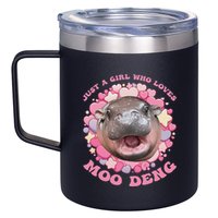 Cute Baby Hippo Moo Deng Cool Just A Girl Who Loves Moo Deng 12oz Stainless Steel Coffee Mug