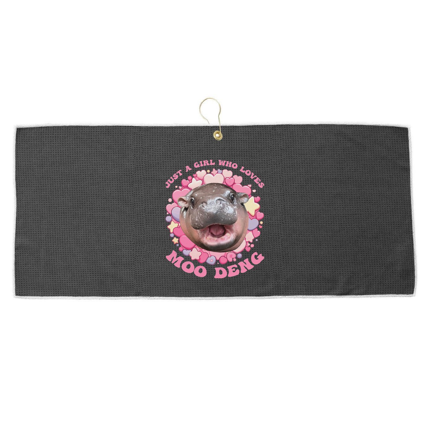Cute Baby Hippo Moo Deng Cool Just A Girl Who Loves Moo Deng Large Microfiber Waffle Golf Towel