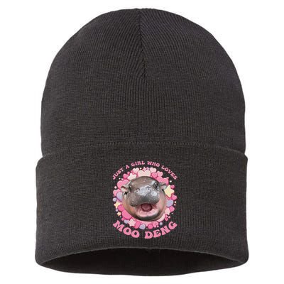 Cute Baby Hippo Moo Deng Cool Just A Girl Who Loves Moo Deng Sustainable Knit Beanie