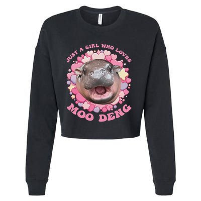Cute Baby Hippo Moo Deng Cool Just A Girl Who Loves Moo Deng Cropped Pullover Crew