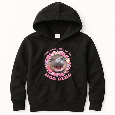 Cute Baby Hippo Moo Deng Cool Just A Girl Who Loves Moo Deng Kids Hoodie