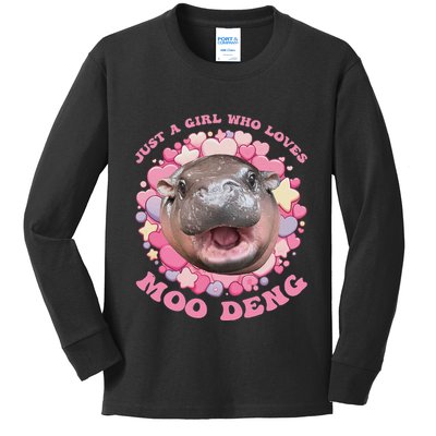 Cute Baby Hippo Moo Deng Cool Just A Girl Who Loves Moo Deng Kids Long Sleeve Shirt