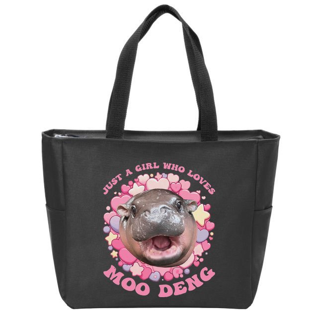 Cute Baby Hippo Moo Deng Cool Just A Girl Who Loves Moo Deng Zip Tote Bag