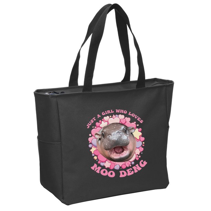 Cute Baby Hippo Moo Deng Cool Just A Girl Who Loves Moo Deng Zip Tote Bag