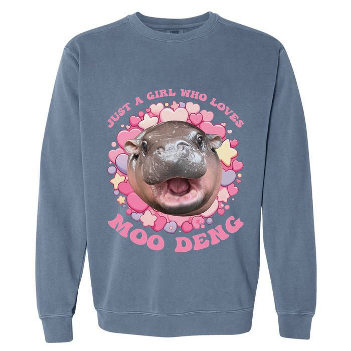 Cute Baby Hippo Moo Deng Cool Just A Girl Who Loves Moo Deng Garment-Dyed Sweatshirt