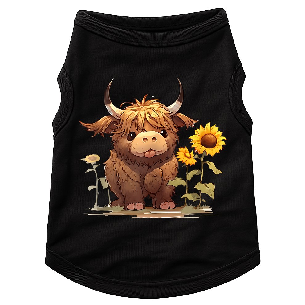 Cute Baby Highland Cow With Sunflowers Calf Animal Farm Doggie Tank