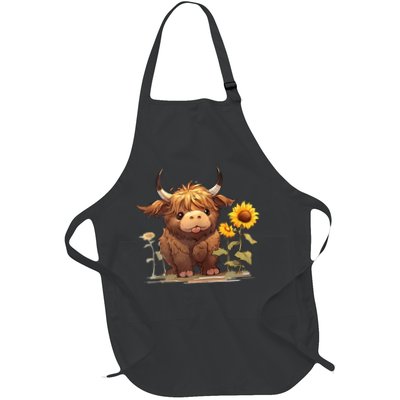 Cute Baby Highland Cow With Sunflowers Calf Animal Farm Apron