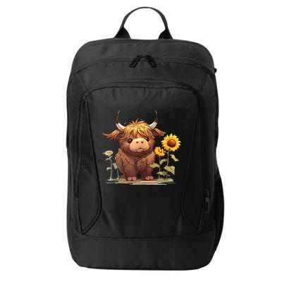 Cute Baby Highland Cow With Sunflowers Calf Animal Farm City Backpack