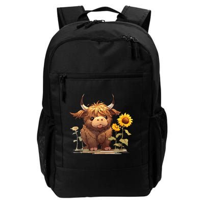 Cute Baby Highland Cow With Sunflowers Calf Animal Farm Backpack