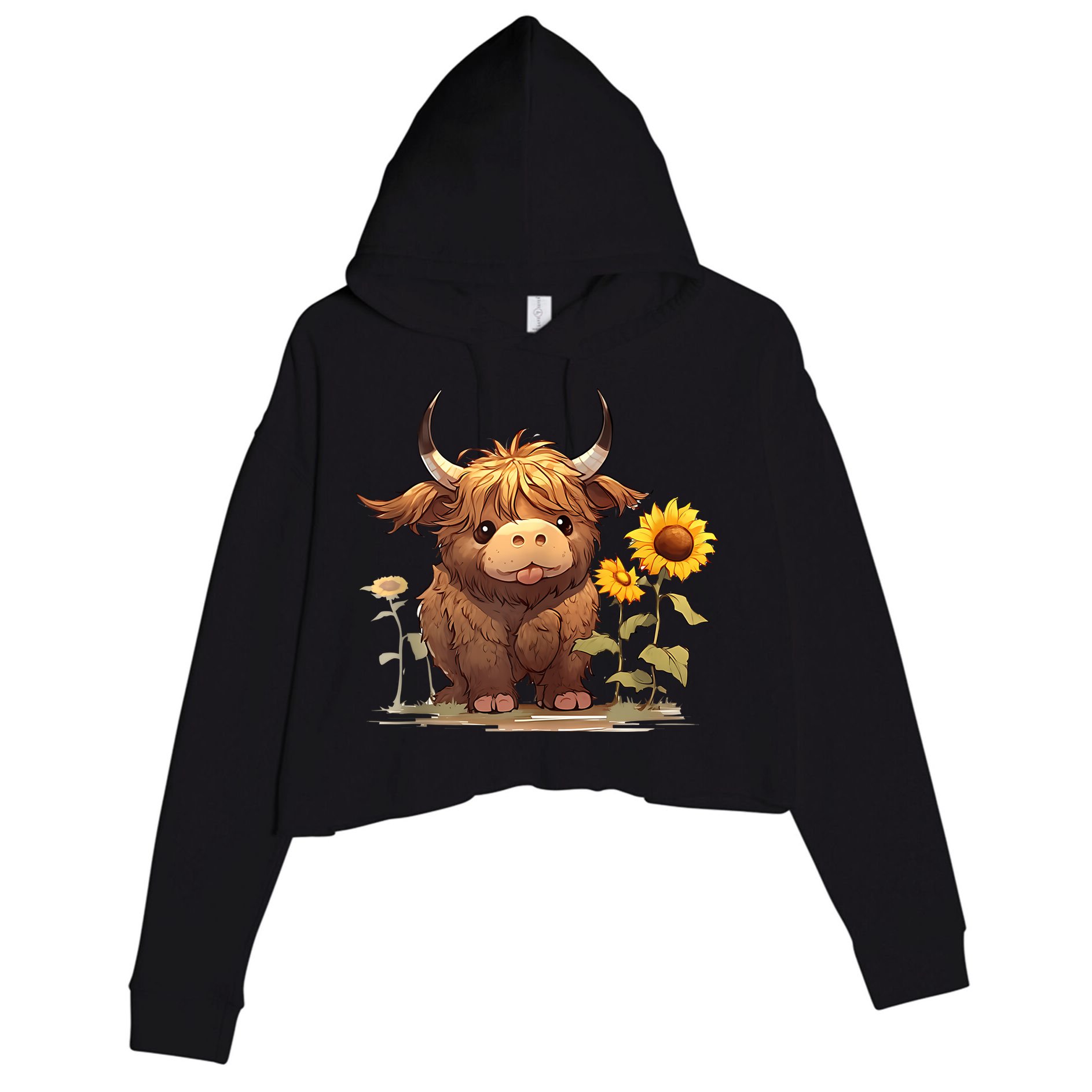 Cute Baby Highland Cow With Sunflowers Calf Animal Farm Crop Fleece Hoodie