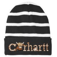 Cute Baby Highland Cow Calf Highland Love Spring Pastel Striped Beanie with Solid Band