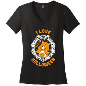 C.a.r.e Bears Halloween Trick Or Sweet Bear Spooky Poster Women's V-Neck T-Shirt