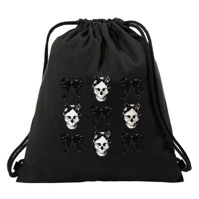 Coquette Bow Halloween Halloween Skull Drawstring Bag