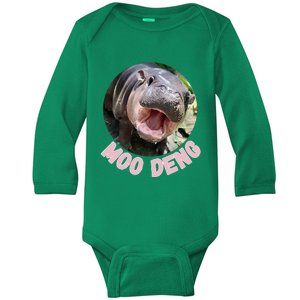 Cute Baby Hippo Moo Deng Bouncy Pig In Thai Hippopotamus Baby Long Sleeve Bodysuit