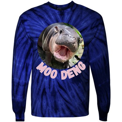 Cute Baby Hippo Moo Deng Bouncy Pig In Thai Hippopotamus Tie-Dye Long Sleeve Shirt