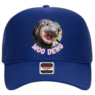 Cute Baby Hippo Moo Deng Bouncy Pig In Thai Hippopotamus High Crown Mesh Back Trucker Hat