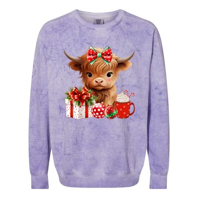 Cute Baby Highland Cow Merry Christmas Farmer Cow Xmas Colorblast Crewneck Sweatshirt