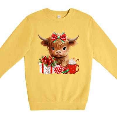 Cute Baby Highland Cow Merry Christmas Farmer Cow Xmas Premium Crewneck Sweatshirt