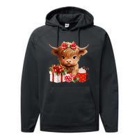 Cute Baby Highland Cow Merry Christmas Farmer Cow Xmas Performance Fleece Hoodie